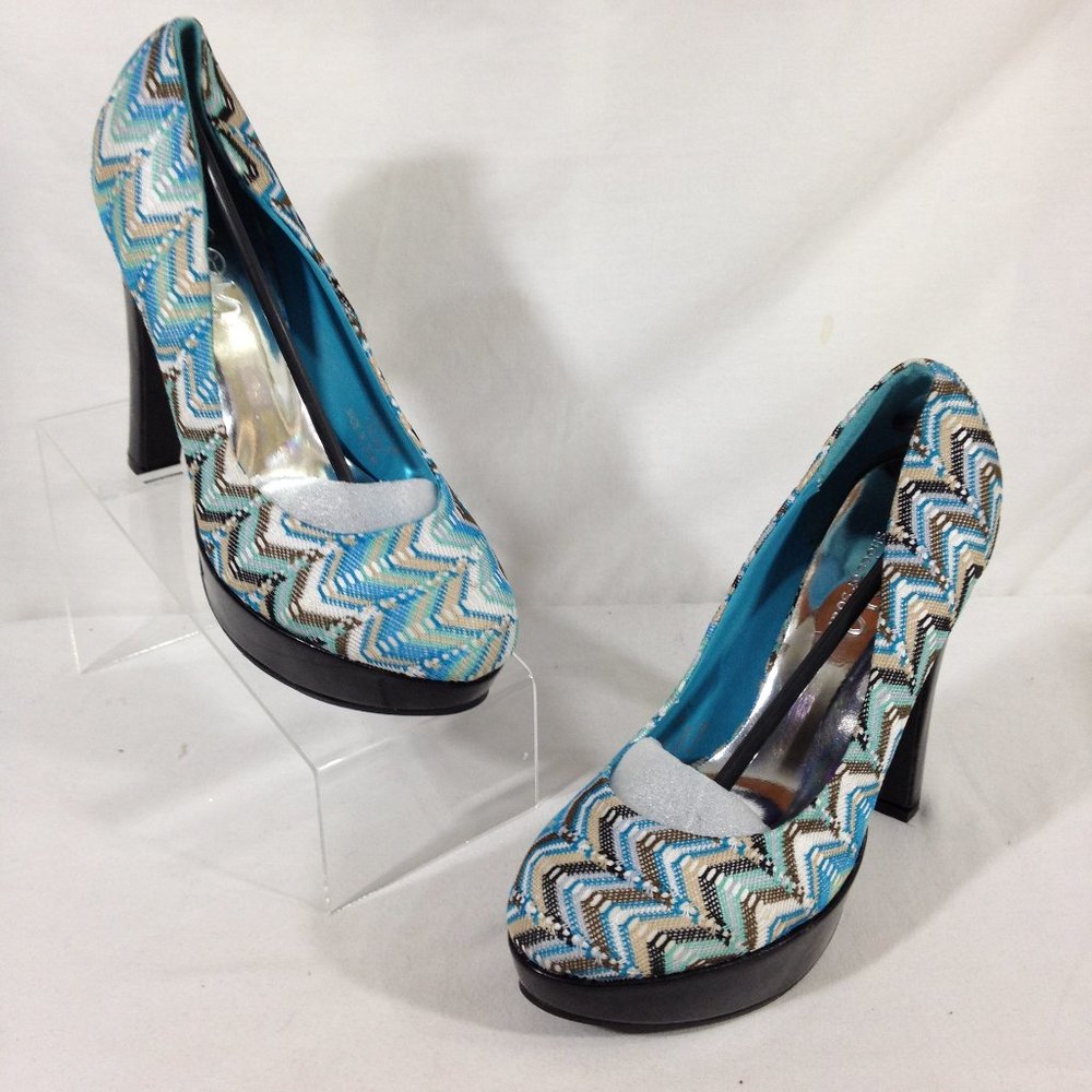 Shoes of Soul-Final Price- Stiletto Pumps Platforms Heels Fabric Blue Sz 7